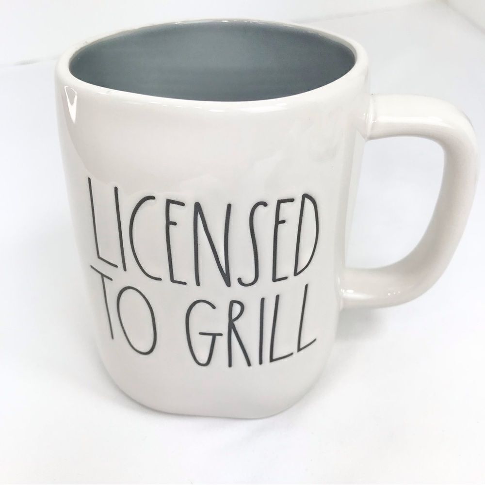 Rae Dunn Licensed to Grill White Black Script Ceramic Coffee Tea Mug